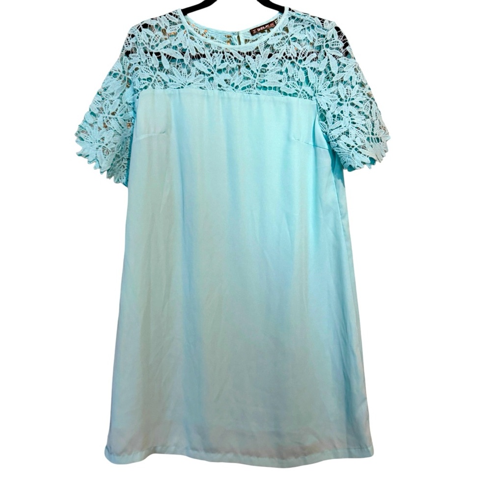 Casual Blue Flutter embroidered‎ Sleeve mini Sundress